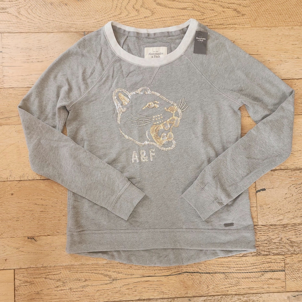 NWT Vintage Gray Abercrombie & Fitch Sweatshirt mcbling Mountain Lion preppy